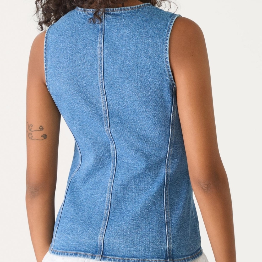 Zara Blue Denim Button-Front Women's Vest A-1025 - Picture 2 of 10